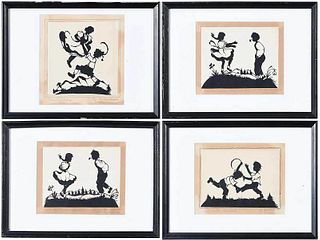Four Signed Paper Cut Scherenschnitte Pictures