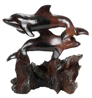 Carved Ironwood Dolphin Figural Group