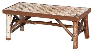 Rustic Woven Birch Bark Low Table