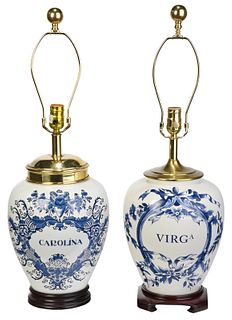 Pair of Blue and White Tobacco Lamps