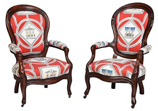Assembled Pair of Victorian Upholstered Armchairs