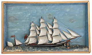 Paint Decorated Schooner Ship Diorama