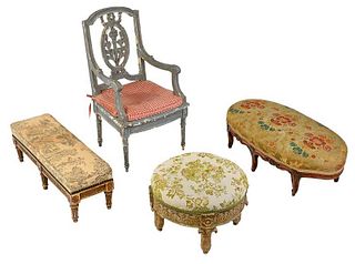 Three French Footstools and a Child's Chair