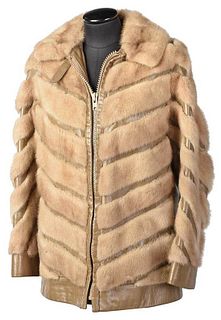 Leather and Mink Jacket with Chevron Pattern