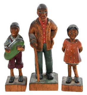 Three Tom Brown Carved and Polychrome Figures