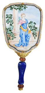 Enameled and Jeweled Hand Mirror