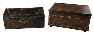 Two Early Leather and Painted Boxes