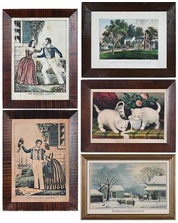 Five Currier and Ives Prints, Framed