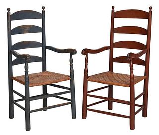 Two Similar Southern Painted Ladderback Armchairs