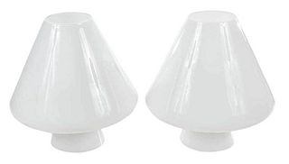 Pair of Murano White Glass Mushroom Lamps