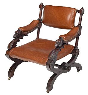 Hunzinger Attributed Carved Walnut Armchair