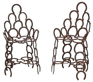 Pair Rustic Horseshoe Garden Chairs