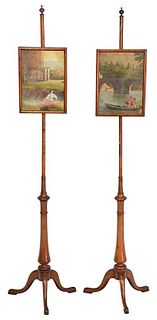 Pair of Georgian Oak and Painted Pole Screens 
