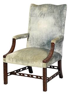 Chinese Chippendale Style Mahogany Library Chair