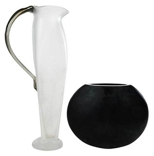 Signed Steven Newell Glass Pitcher, with Vase