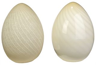 Two Large Glass Egg Form Lamps
