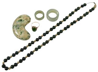 Five Pieces Green Hardstone Jewelry