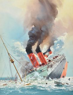 Carl Evers "The Truth About the Lusitania" Gouach