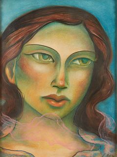 Miguel Martinez Pastel Portrait of a Woman Painti