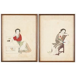 WITHDRAWN: A Pair Chinese Qing Gouache Paintings on Silk