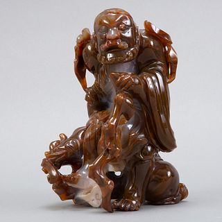 Large Chinese Agate Carving of a Traveler