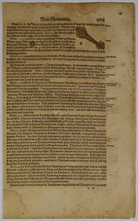16th c. German Book Manuscript Page w/ Comet