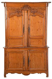 Provincial Louis XV Carved Pine Cabinet