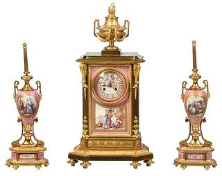 Fine Louis XVI Style Gilt Bronze Clock Garniture
