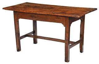An Early English Oak Stretcher Base Table