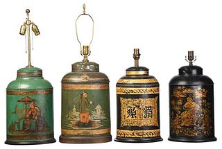 Four Tole Painted Tea Canister Lamps