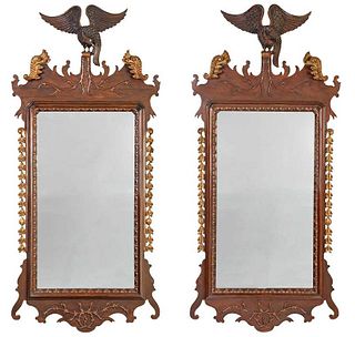 Pair Chippendale Style Eagle Carved Mirrors 
