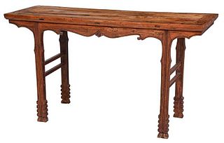 Chinese Carved Elm Scroll Table