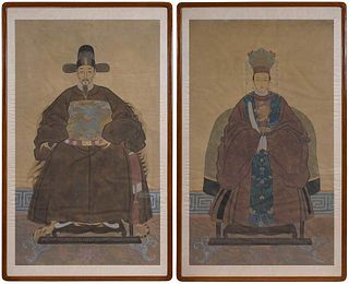 Pair of Large Framed Ancestor Portraits