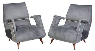 Pair Gray Micro Suede Mid Century Armchairs