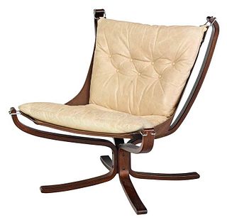 Mid Century Modern Tufted Leather Falcon Chair