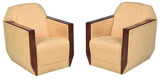 Pair Art Deco Style Upholstered Chairs