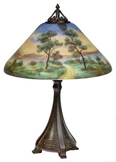Signed Handel and Classique Reverse Painted Lamp