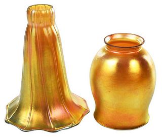 17 Gold Aurene Art Glass Shades, Some Steuben