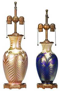 Two Art Glass Lamps, Possibly Durand or Quezal
