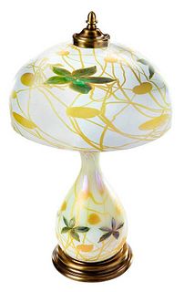 Two Piece Quezal Art Glass Table Lamp