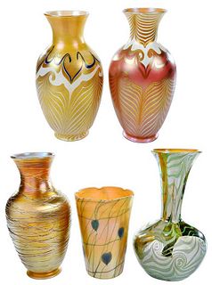 Five Art Glass Forms, Possibly Durand or Quezal