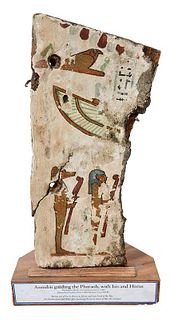 Egyptian Polychromed Gesso on Wood Stele Fragment