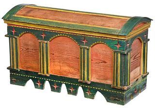 Unusual Paint Decorated Pine Lift Top Chest
