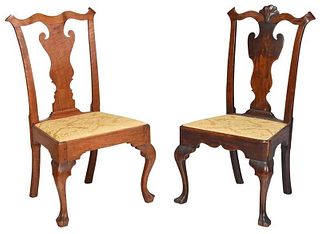 Two Pennsylvania Chippendale Walnut Side Chairs