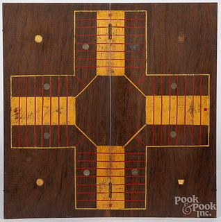 Walnut parcheesi gameboard, 19th c.