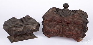 Two tramp art dresser boxes, late 19th c.