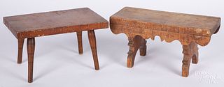 Two tiger maple footstools, 19th c.