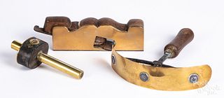 Brass mounted plane, marking gauge & horse scrape