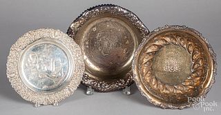 Two repousse sterling silver bowls and a plate
