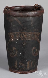American painted leather fire bucket, dated 1816